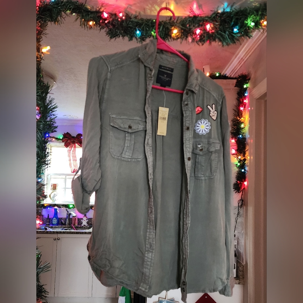 American Eagle Outfitters Olive Utility Jacket with Patches - Picture 5 of 9